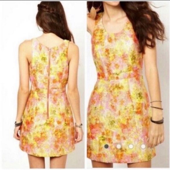 Free People Metallic Tweed Dress Floral Gold Brocade - Picture 2 of 7